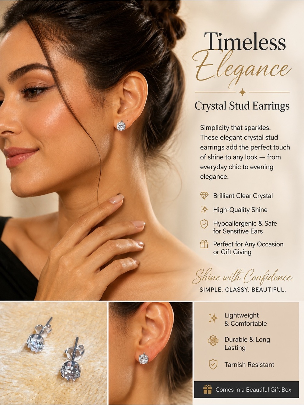 Timeless Elegance Clear Crystal Stud Earrings - Classic Women Jewelry